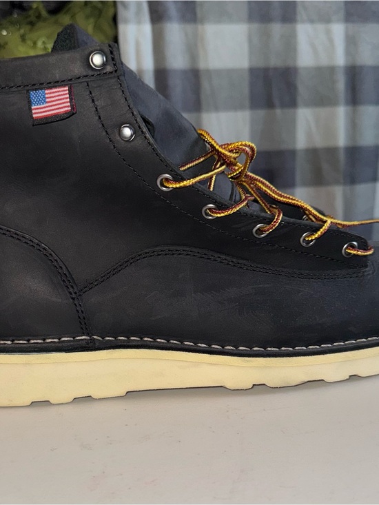 Danner Black Leather Work Boots with Cream Sole and Yellow-Red Laces main image 7